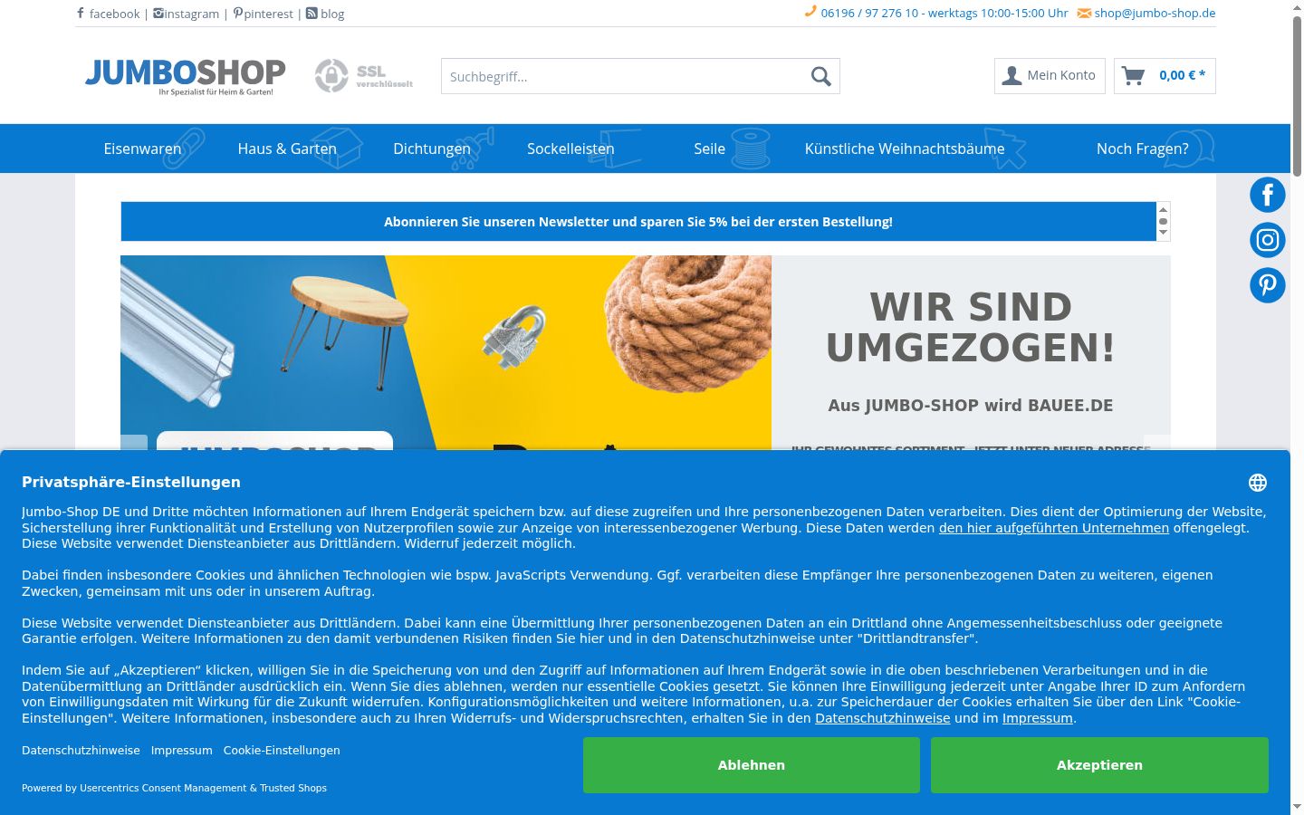 Screenshot del banner di consenso mostrato prima di qualsiasi interazione
