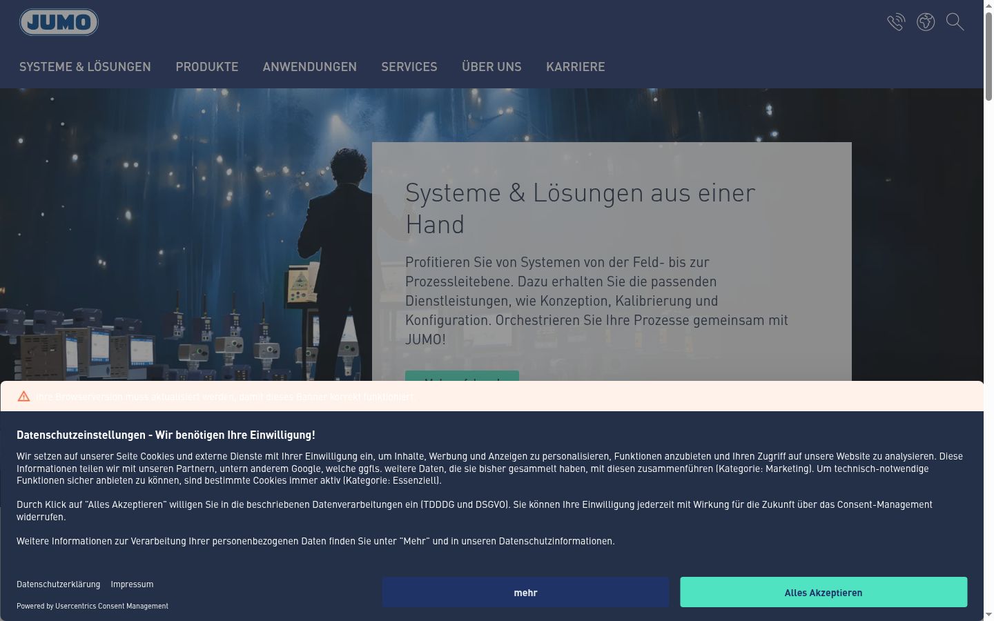 Screenshot des Einwilligungsbanners vor jeglicher Interaktion