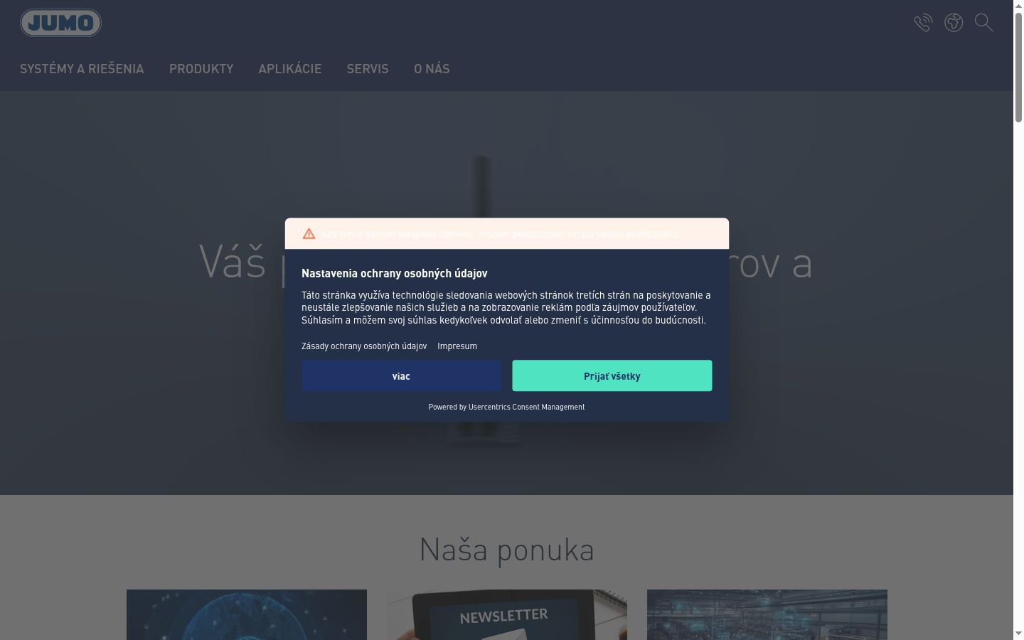 Snímka obrazovky banera súhlasu zobrazeného pred akoukoľvek interakciou