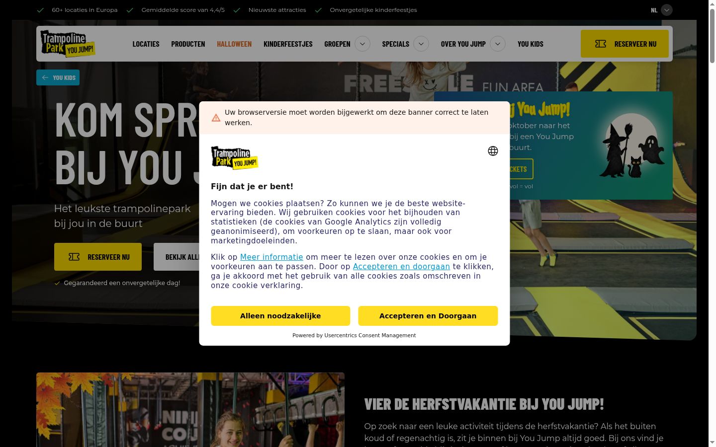 Skærmbillede af samtykkebanneret, som det blev vist før nogen interaktion