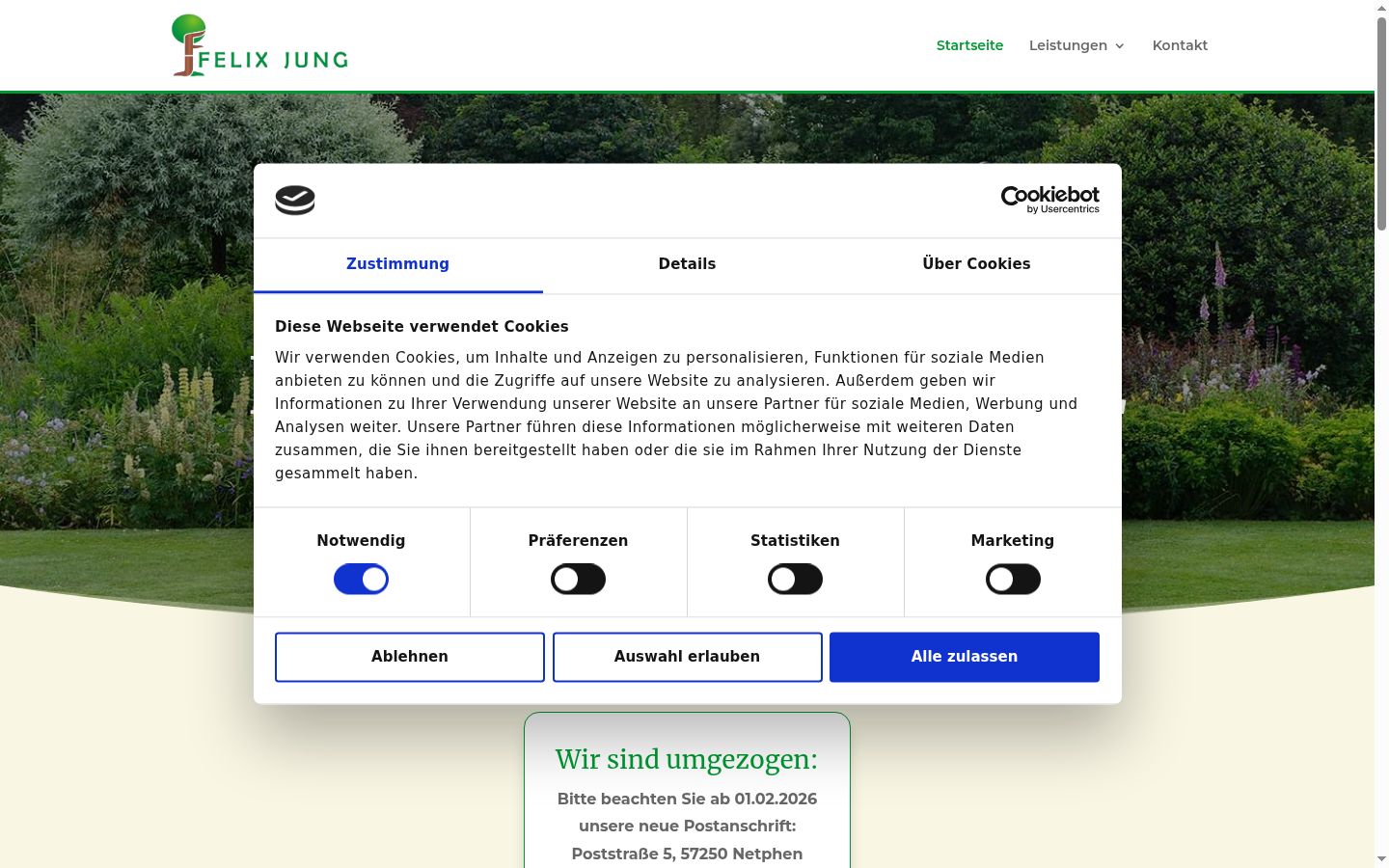 Screenshot des Einwilligungsbanners vor jeglicher Interaktion
