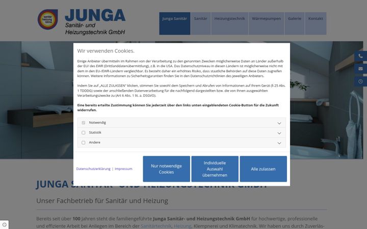 Screenshot of junga-sanitaerundheizung.de