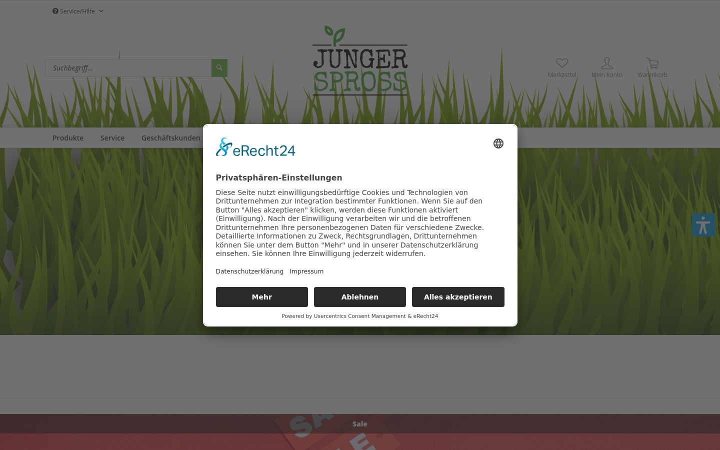 Screenshot des Einwilligungsbanners vor jeglicher Interaktion