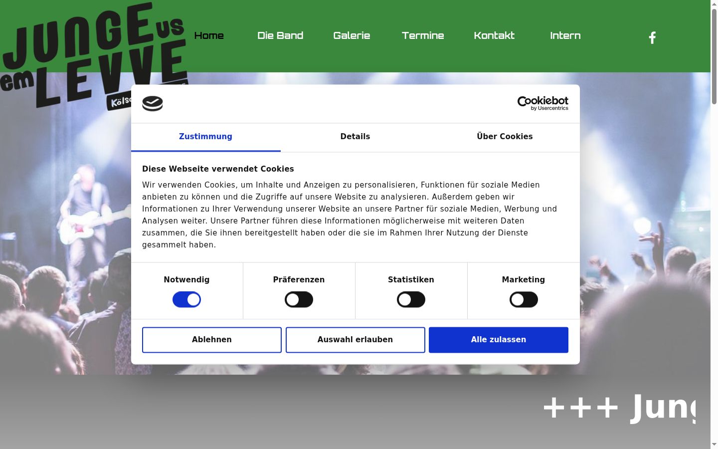 Screenshot des Einwilligungsbanners vor jeglicher Interaktion