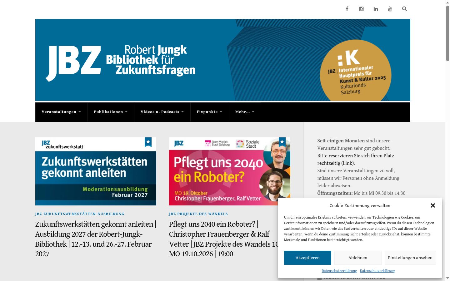Screenshot des Einwilligungsbanners vor jeglicher Interaktion