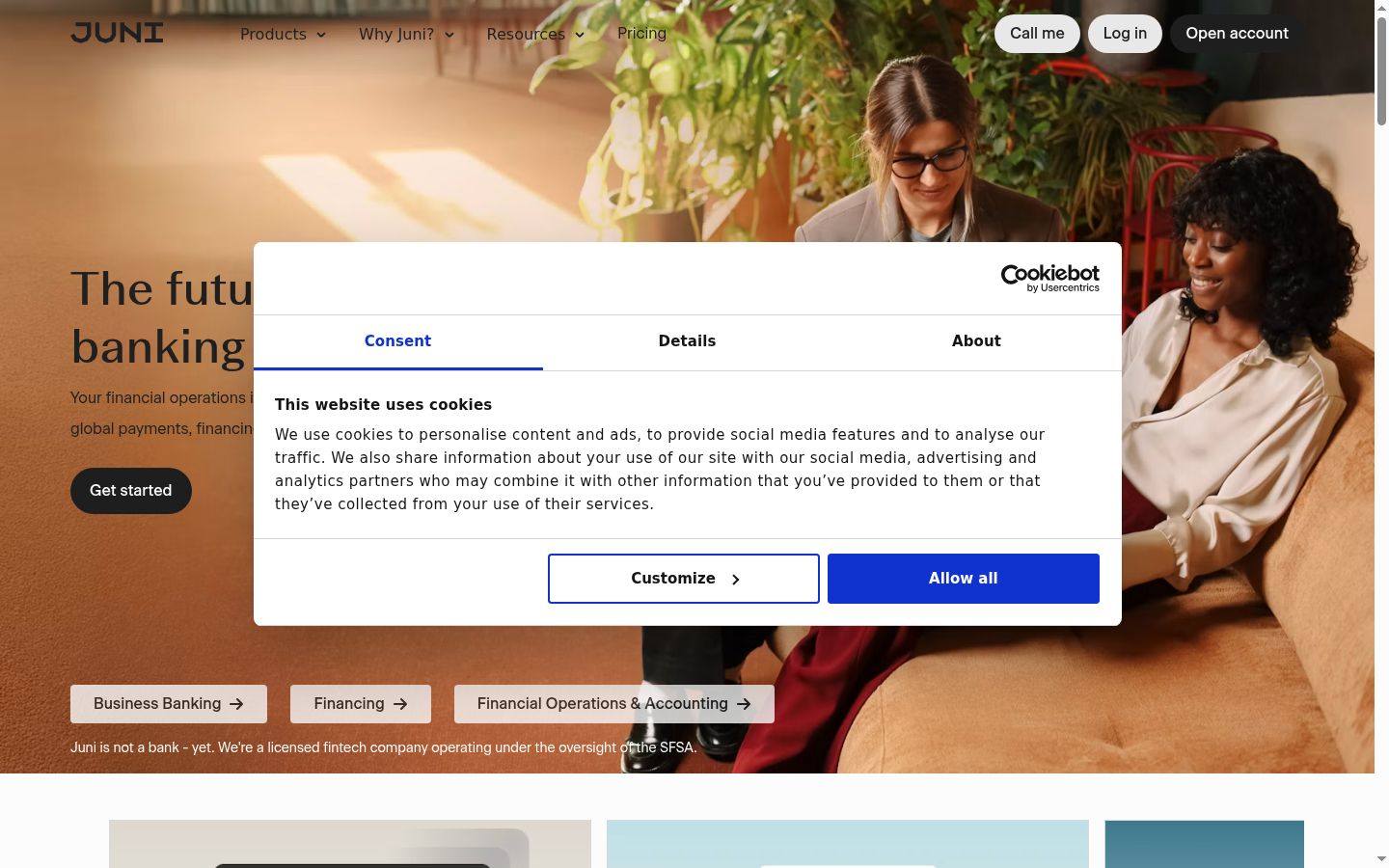 Screenshot of the consent banner shown before any interaction