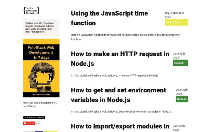 Screenshot of juniordevelopercentral.com