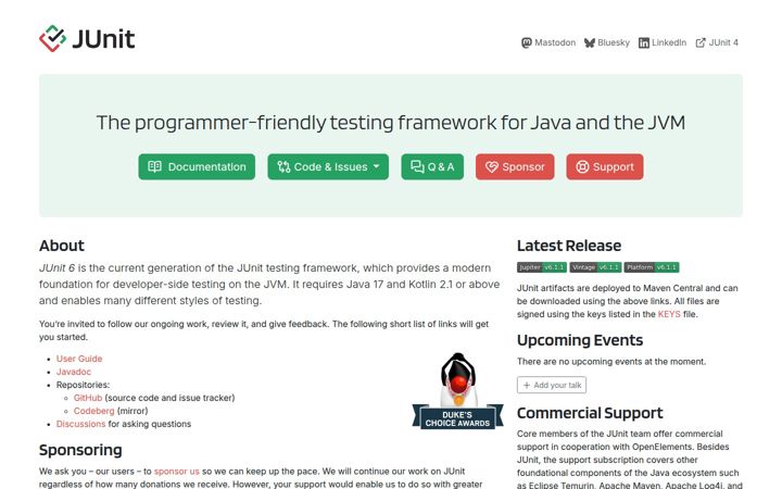Screenshot του junit.org