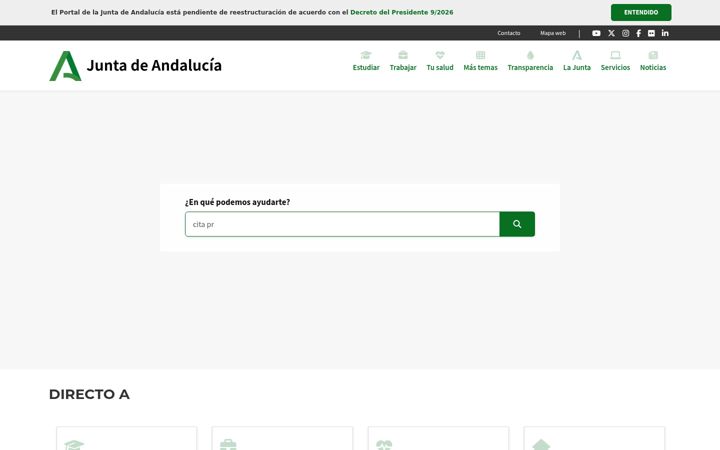 Snimka zaslona za juntadeandalucia.es