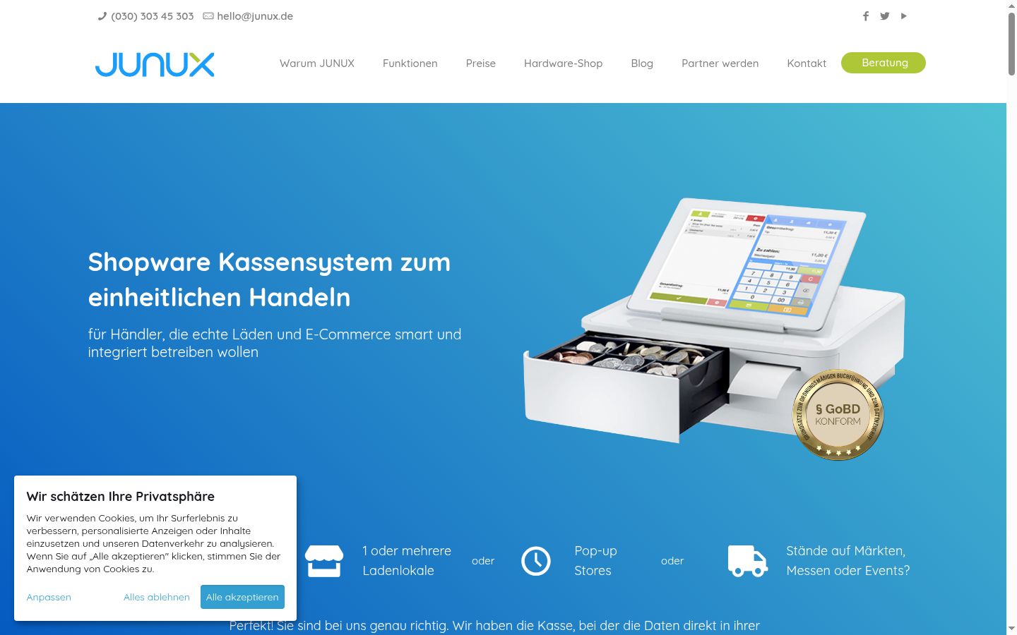 Screenshot des Einwilligungsbanners vor jeglicher Interaktion