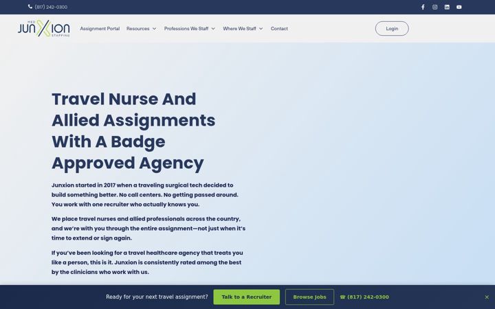 Screenshot of junxionmedstaffing.com