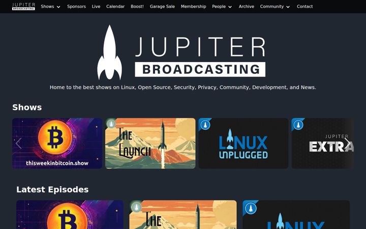 Snímek obrazovky jupiterbroadcasting.com