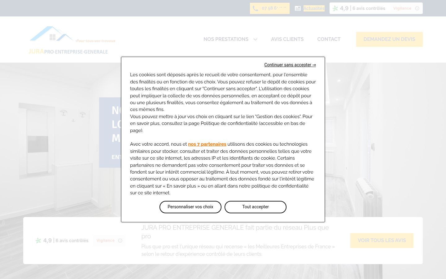 Capture d'écran de la bannière de consentement affichée avant toute interaction