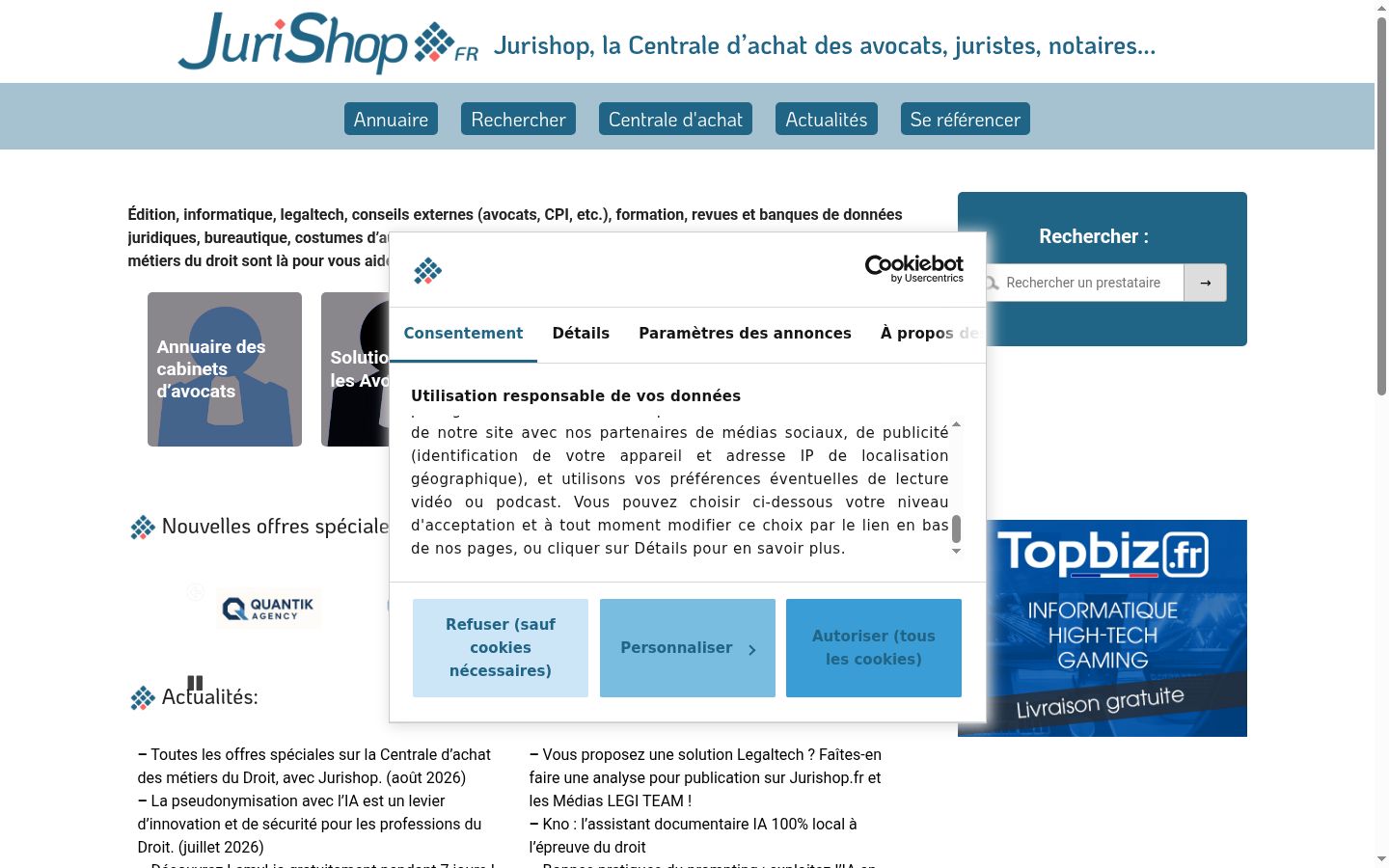 Screenshot del banner di consenso mostrato prima di qualsiasi interazione