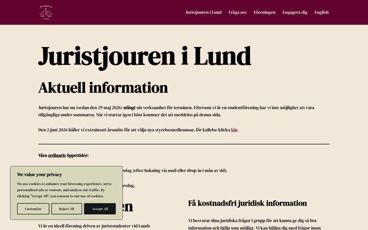 Screenshot of juristjourenlund.se