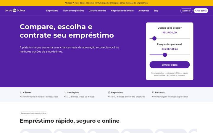 Screenshot of jurosbaixos.com.br