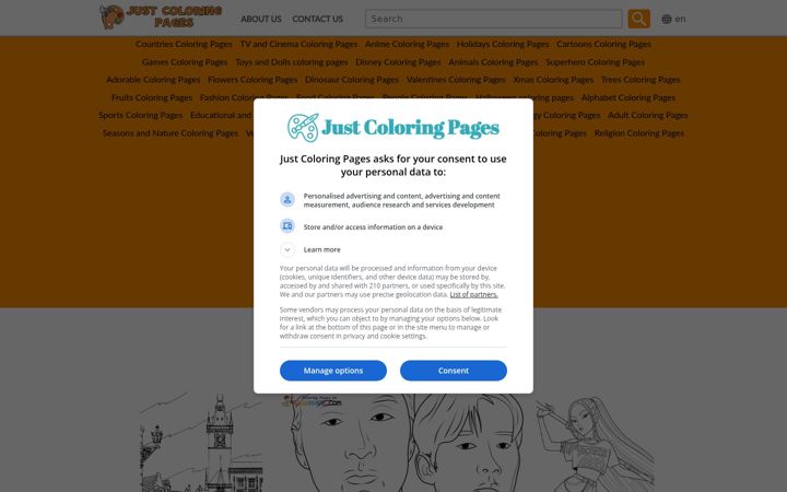 Ekrānuzņēmums no just-coloring-pages.com