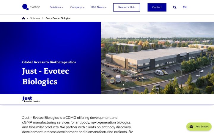 Screenshot of just-evotecbiologics.com