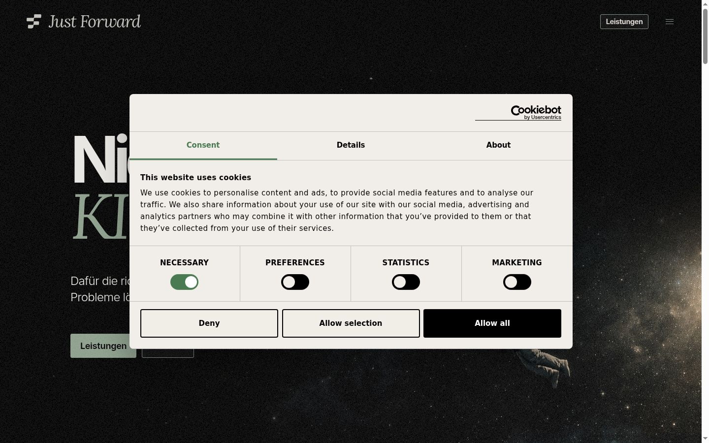 Screenshot of the consent banner shown before any interaction