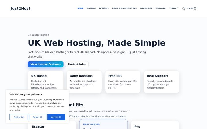 Screenshot of just2host.com