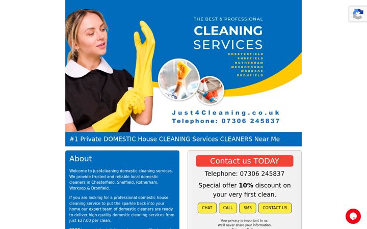 Screenshot of just4cleaning.co.uk