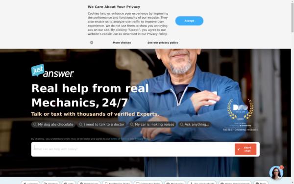 Screenshot of justanswer.com