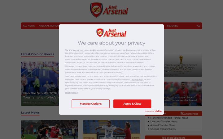 Screenshot of justarsenal.com