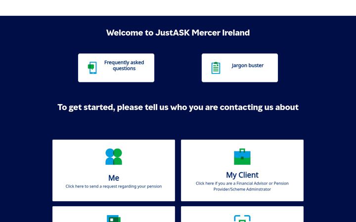 Snímek obrazovky justaskmercer.ie