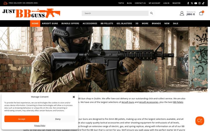 Snímek obrazovky justbbguns.ie