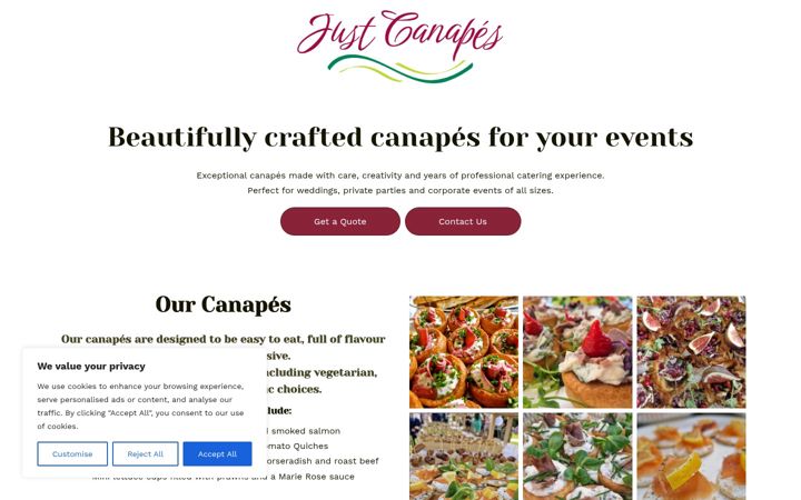 Screenshot of justcanapes.co.uk