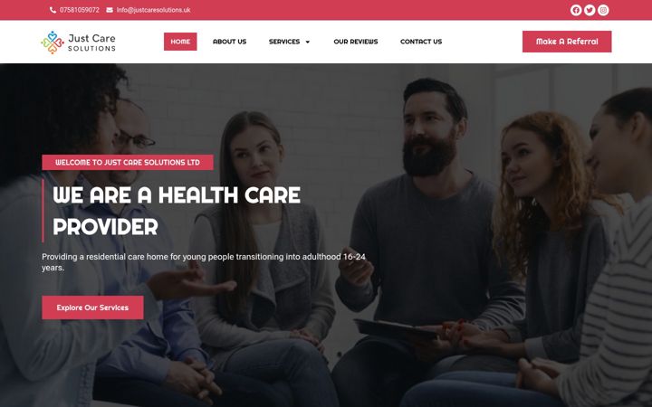 Screenshot of justcaresolutionsltd.co.uk