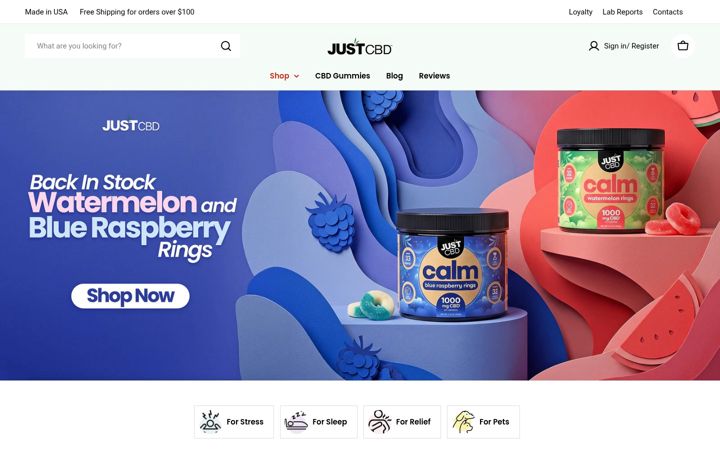 Captura de pantalla de justcbdstore.com
