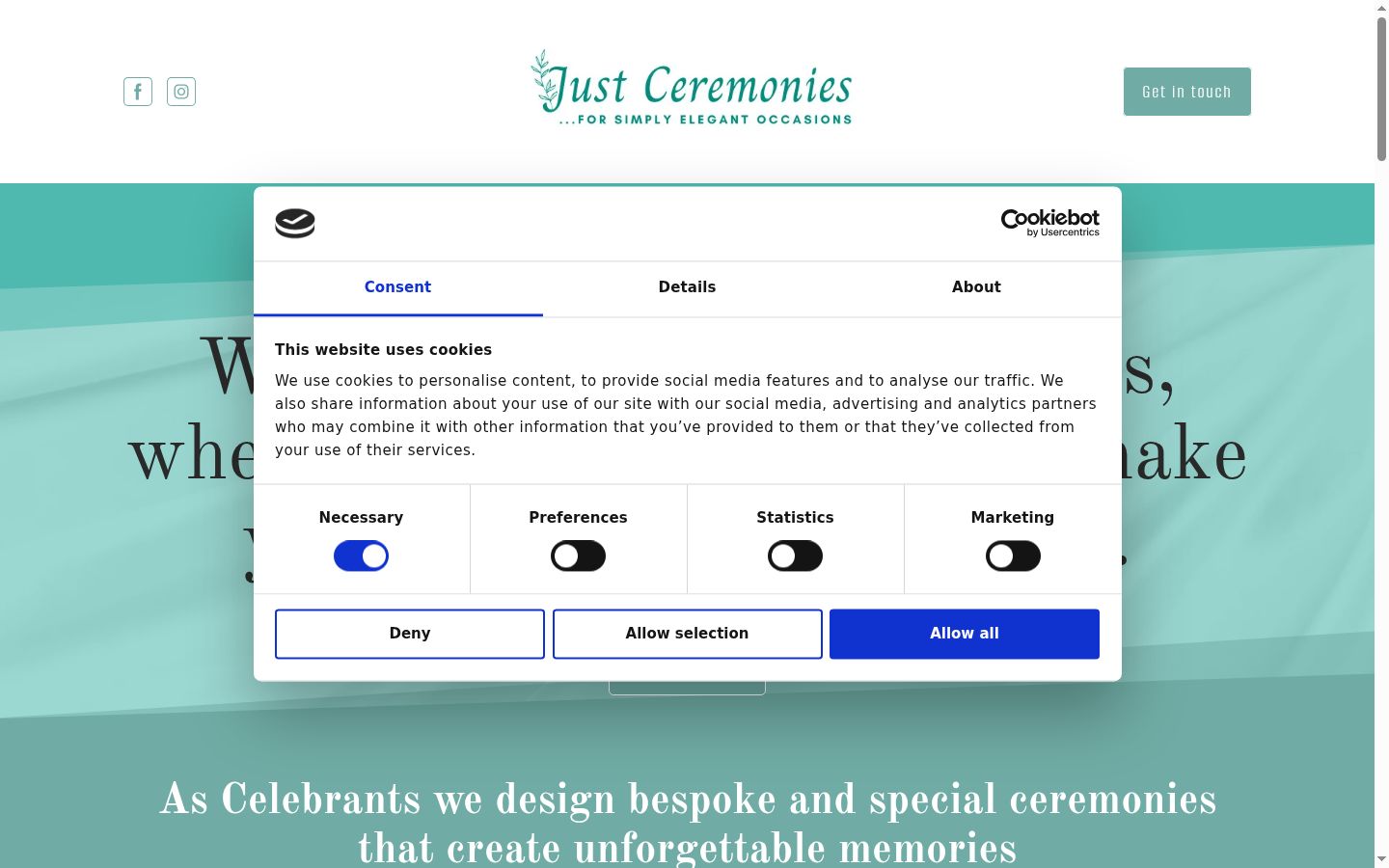 Screenshot del banner di consenso mostrato prima di qualsiasi interazione