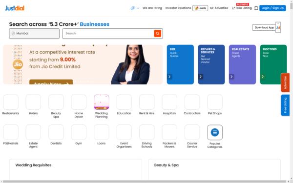 Screenshot of justdial.com