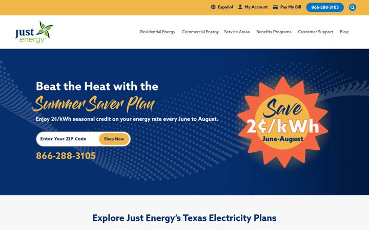 Screenshot of justenergy.com