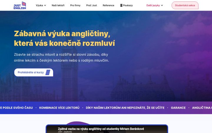 Ekraanipilt saidist justenglish.cz