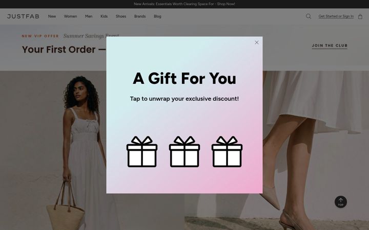 Screenshot of justfab.com