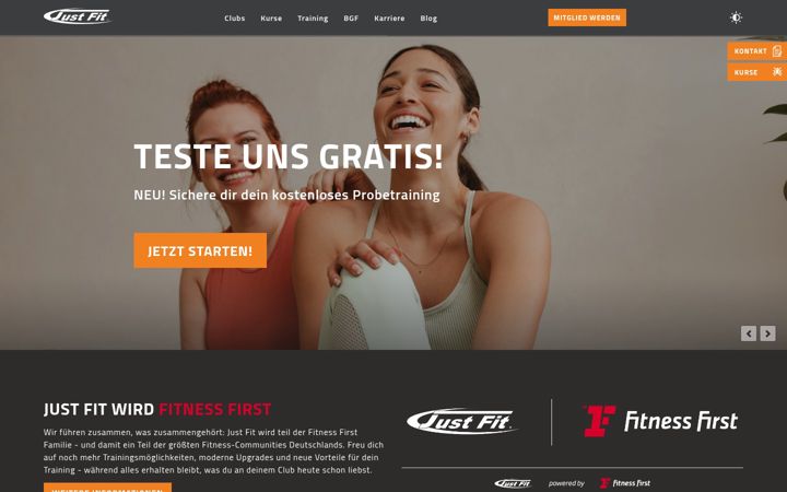Screenshot of justfit-clubs.de