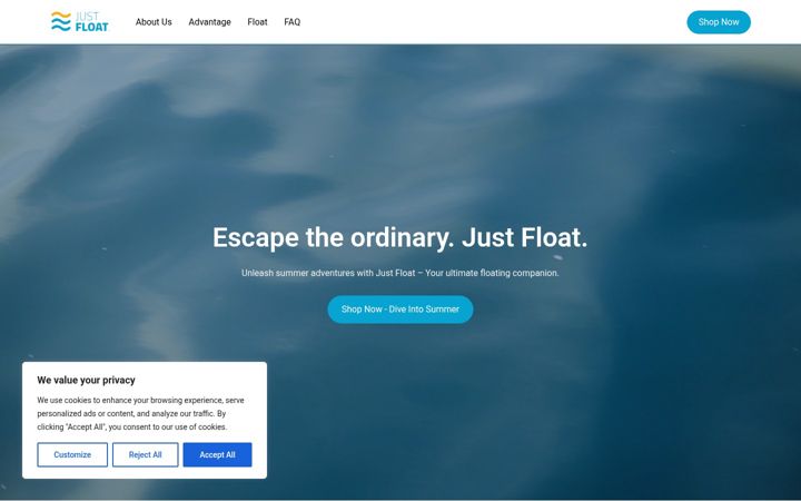 Screenshot of justfloatlife.com