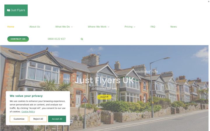 Screenshot of justflyers.uk