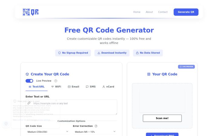 Screenshot of justfreeqr.com