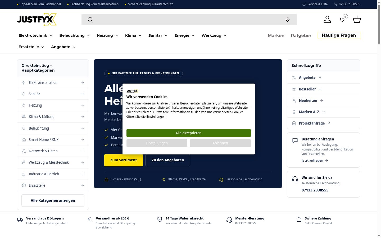 Screenshot des Einwilligungsbanners vor jeglicher Interaktion