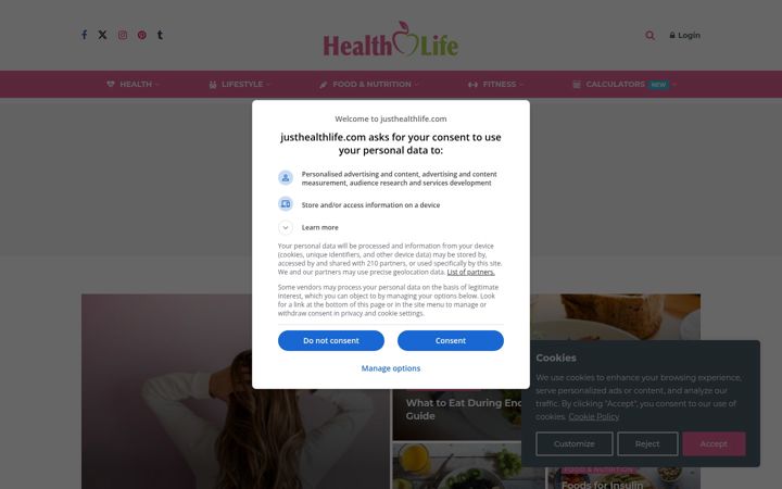 Screenshot of justhealthlife.com