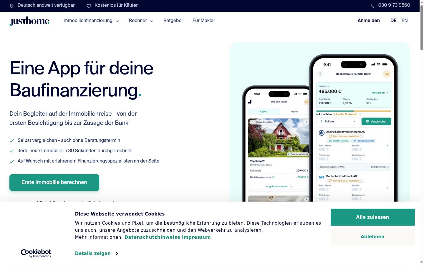 Screenshot van de toestemmingsbanner zoals getoond vóór enige interactie