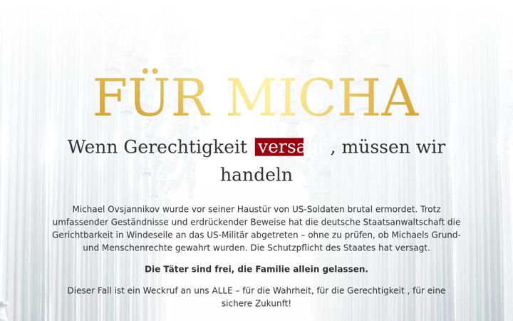 Screenshot of justice4micha.com
