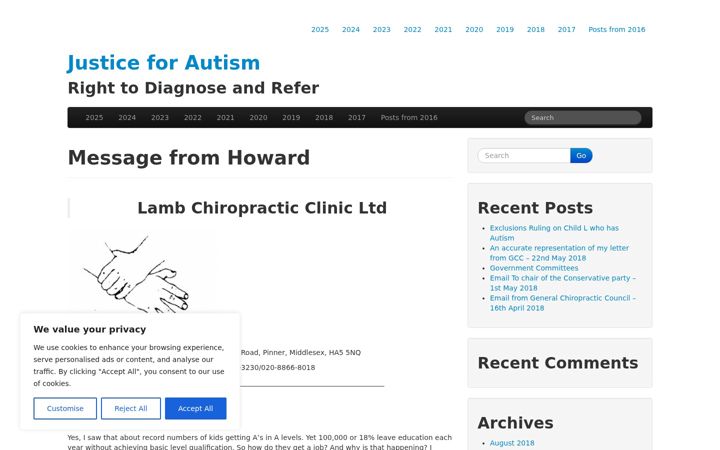Screenshot of justiceforautism.co.uk