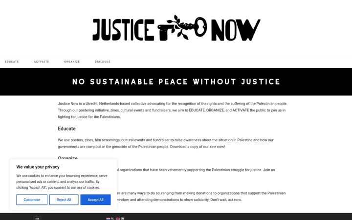 Screenshot of justicenow.nl