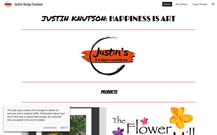 Screenshot of justinsdesigncreations.com