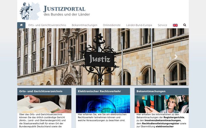 Screenshot of justiz.de