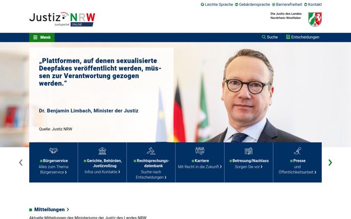 Screenshot of justiz.nrw
